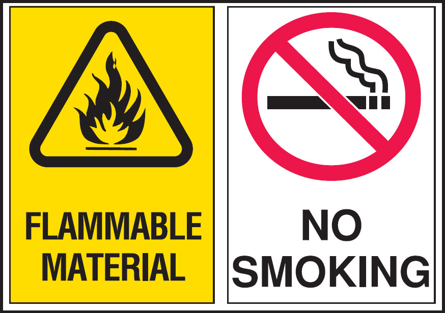 Multiple Warning Signs  - Flammable Material/No Smoking