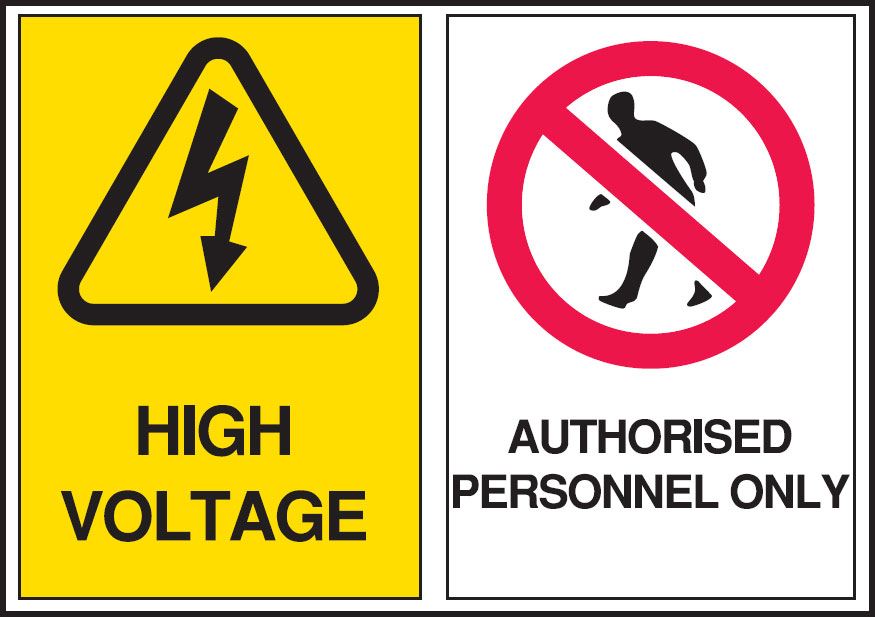 Multiple Warning Signs  - High Voltage/Authorised Personnel Only