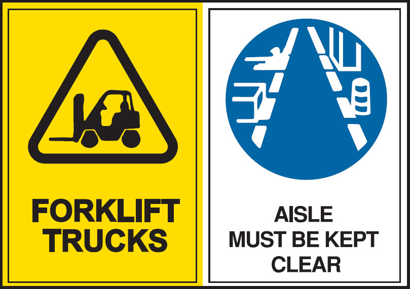 Multiple Warning Signs  - Forklift Trucks/Aisle Must Be Kept Clear