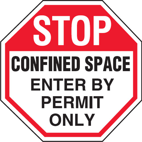 Octagon Stop Labels  - Stop Confined Space Enter By Permit Only
