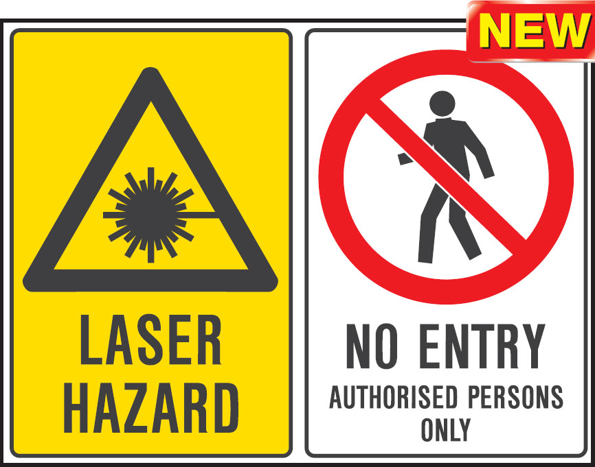 Multiple Warning Signs  - Laser Hazard/No Entry Authorised Persons Only