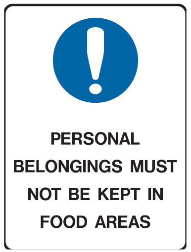 Kitchen & Food Safety Signs - Personal Belongings Must Not Be Kept In Food Areas