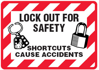 Arc Flash & Lockout Labels - Lock Out For Safety Shortcuts Cause Accidents, H38mm x W45mm