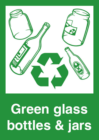 Recycling Signs - Green Glass Bottles & Jars