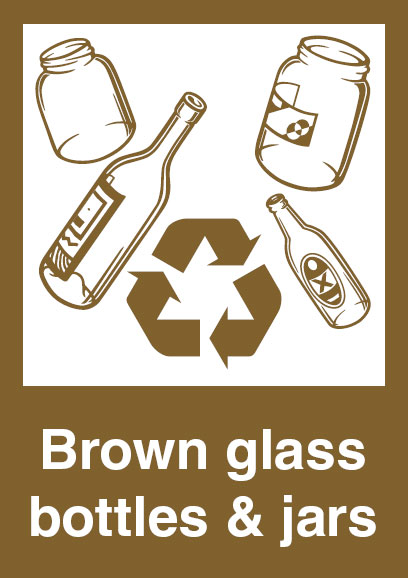Recycling Signs - Brown Glass Bottles & Jars