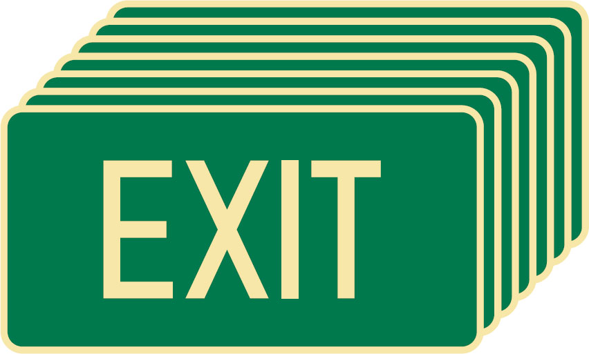Multi-Pack Luminous Emergency Exit and Evacuation Sign - Exit - 350x180mm LUM SS