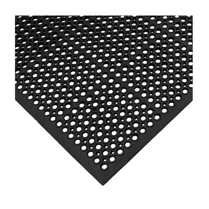 Mattek Anti-Fatigue Safety Cushion Wet Area Mat With Holes, Rubber, 600mm (W) x 900mm (L), Black
