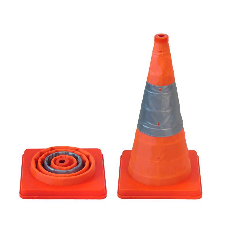 Traffic Cone Collapsible with Reflective and Lights, 450mm, Plastic Base, Orange