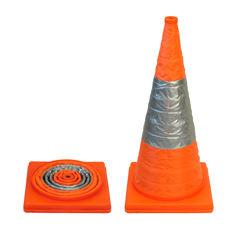 Traffic Cone Collapsible with Reflective and Lights 700mm Plastic Base Orange