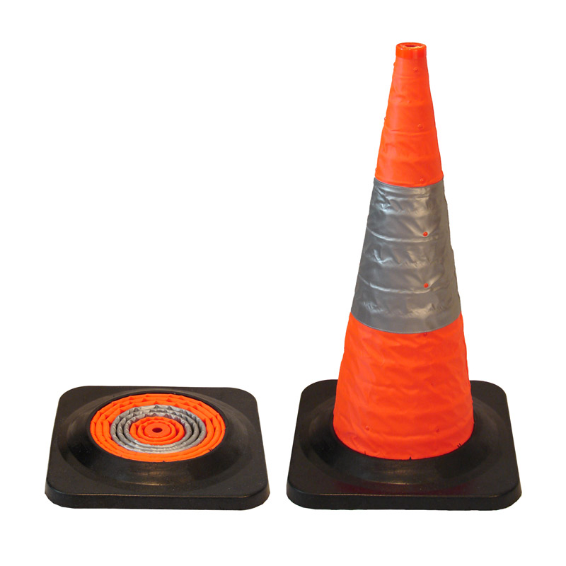Traffic Cone Collapsible with Reflective and Lights 720mm Rubber Base Orange