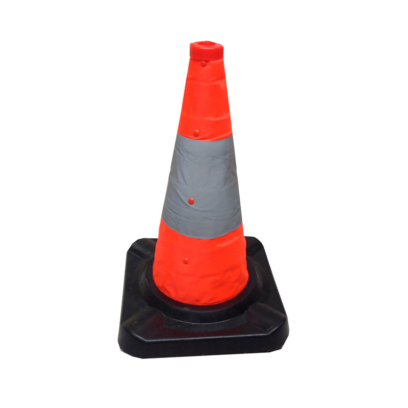 Traffic Cone Collapsible with Reflective and Lights 450mm Rubber Base Orange