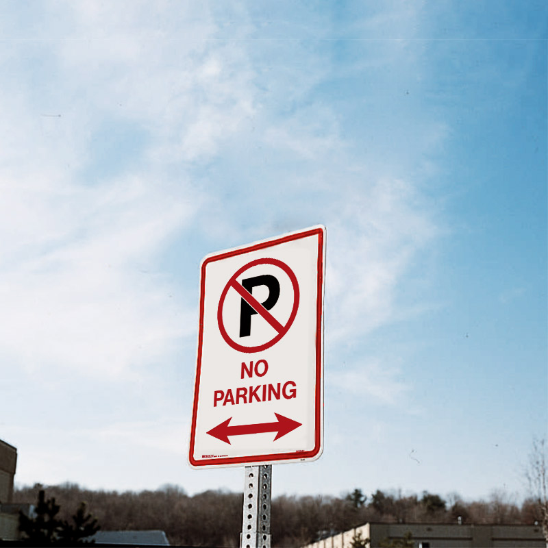 Parking Control Sign - No Parking (with Picto and Double-headed Arrow) - 300x450mm MTL