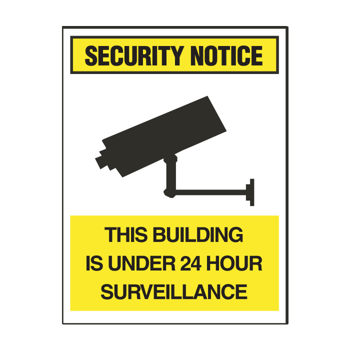 Security Notice Sign - This building us under 24 hour surveillance - 180x250mm SS