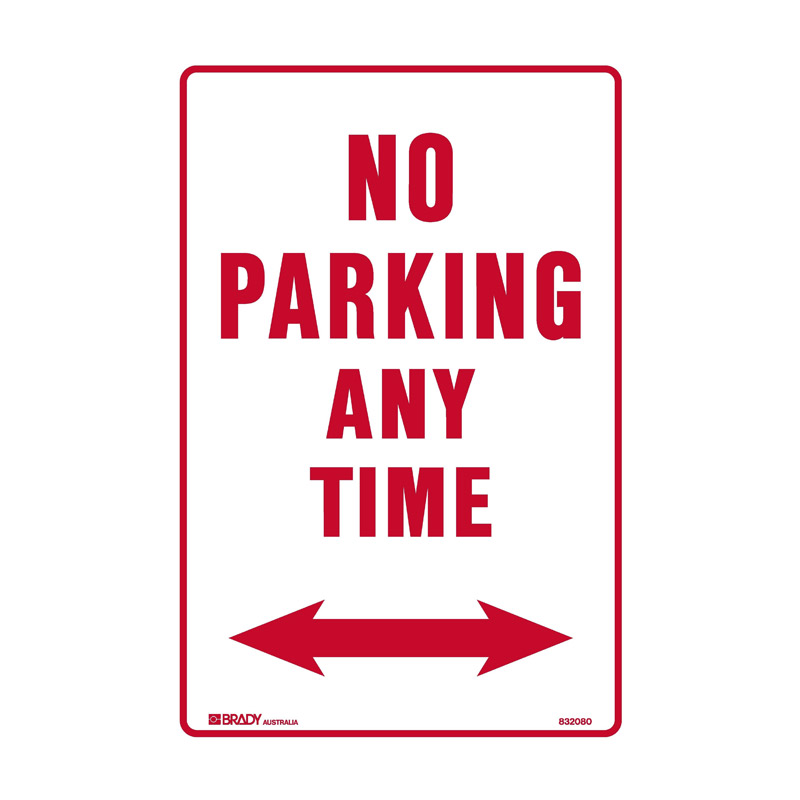 Parking Control Sign - No Parking Any Time (with Double-headed Arrow) - 300x450mm MTL