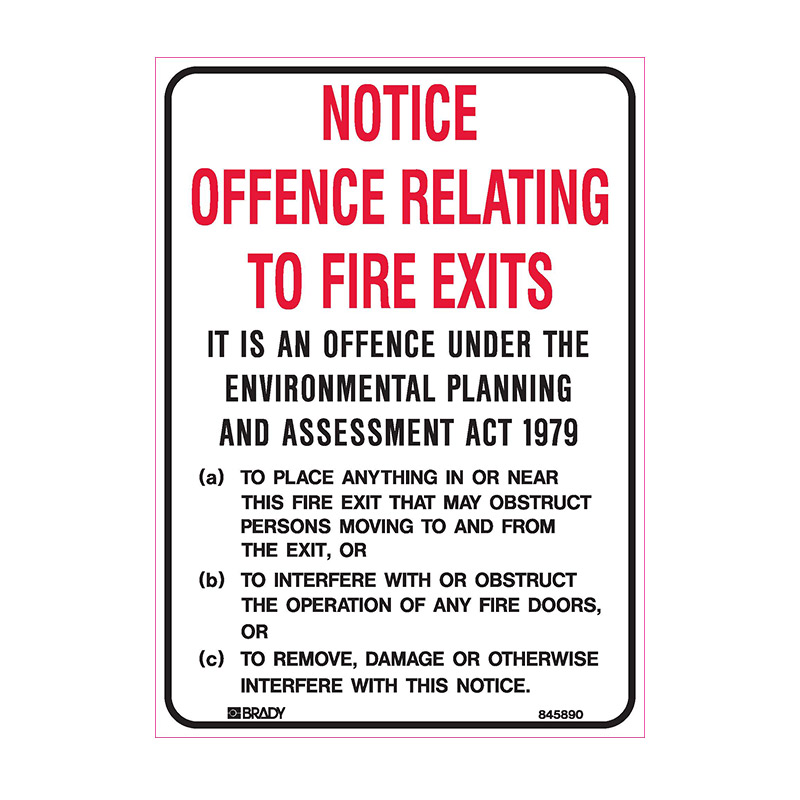 Fire Safety Sign - Notice Offence Relating to Fire Exit ... - 250 x 180mm, Self Adhesive Vinyl