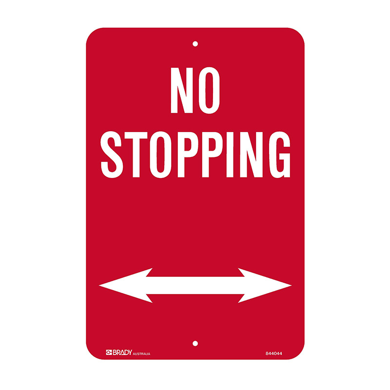 Traffic Control Sign - No Stopping (with Double-headed Arrow) - 300x450mm C2 ALUM