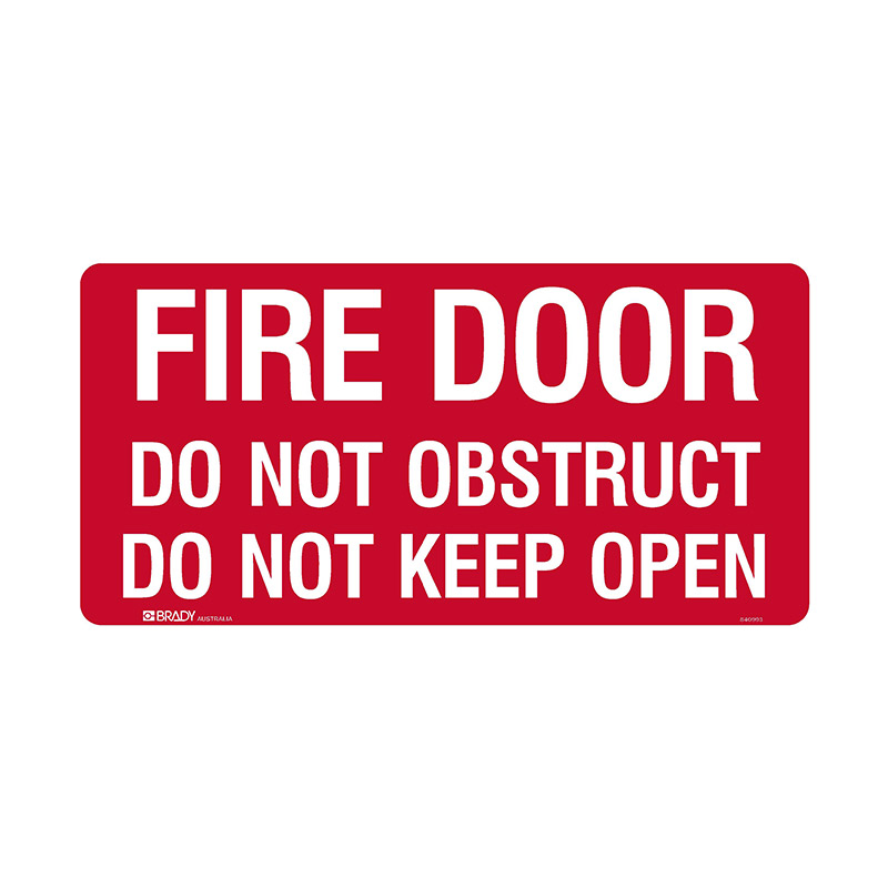 Fire Safety Sign - Fire Door Do Not Obstruct Do Not Keep Open - 350 x 180mm, Self Adhesive Vinyl