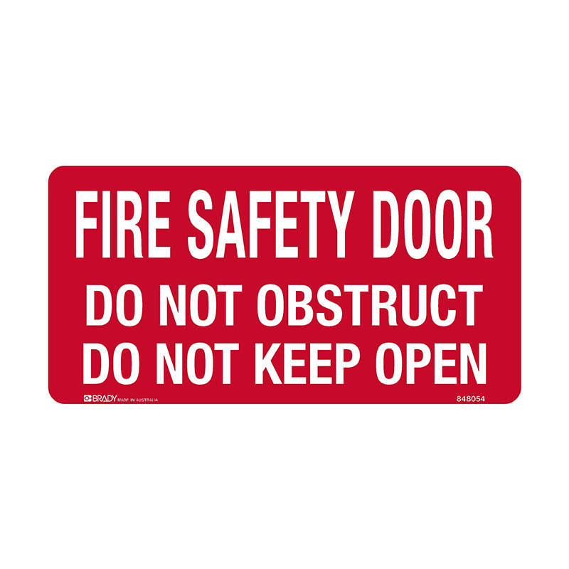 Fire Safety Sign - Fire Door Do Not Obstruct Do Not Keep Open, 350mm (W) x 180mm (H), Self Adhesive Vinyl