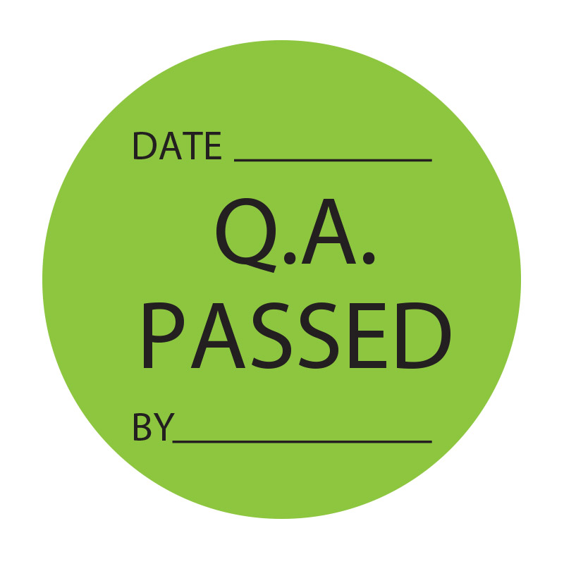 Quality Assurance Labels - Q.A. Passed, 50mm (Dia), Roll of 500 stickers
