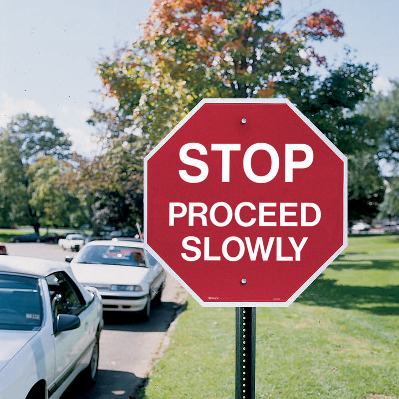Traffic Control Sign - Stop Proceed Slowly - 600mm Octagon C2 ALUM 