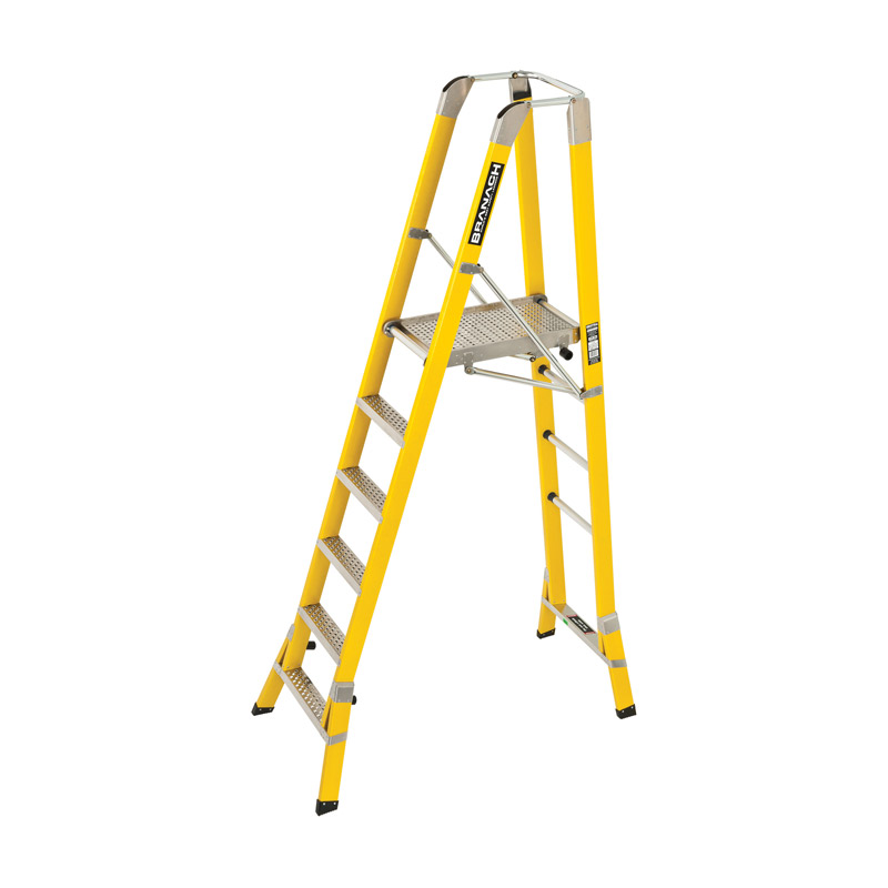 Branach Workmaster Fibreglass Step Platform Ladder 150kg 1.8m