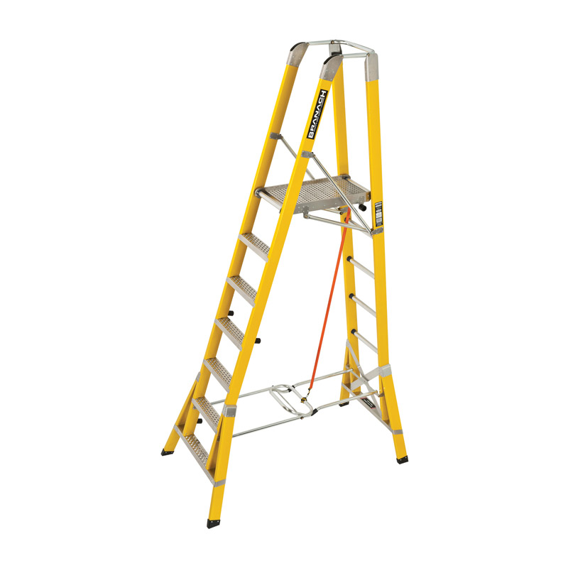 Branach Workmaster Fibreglass Step Platform Ladder 150kg 2.1m