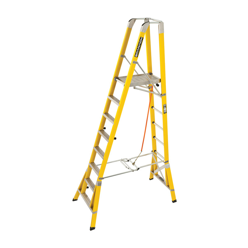 Branach Workmaster Fibreglass Step Platform Ladder 150kg 2.4m