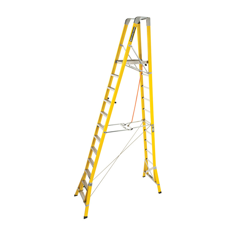 Branach Workmaster Fibreglass Step Platform Ladder 150kg 3.6m