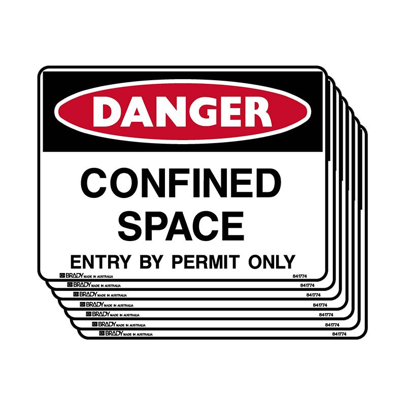 Multi-Pack Danger Sign - Confined Space Entry By Permit Only - 250x180mm SS