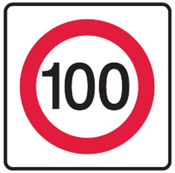 Vehicle & Truck Identification Signs - 100km Speed Limit, Class 2 (Class 100) Reflective Metal, 300 x 300mm