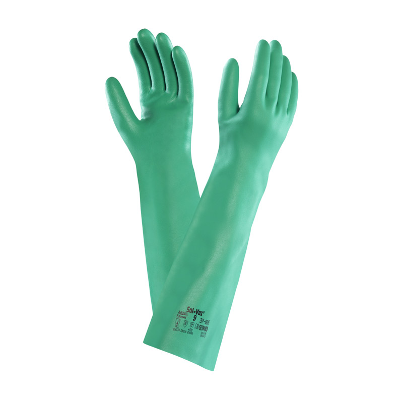 Ansell Sol-Vex Unlined Nitrile Gauntlets Chemical Resistant Gloves - Size 10