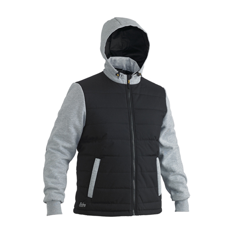 Bisley Flex & Move Contrast Puffer Fleece Hooded Jacket - Black, 6XL