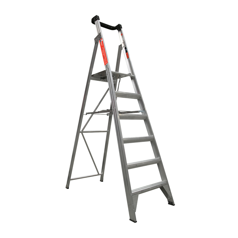 Trade Series Platform Ladder Industrial Rated 180kg 6 Step 1.8m Aluminium