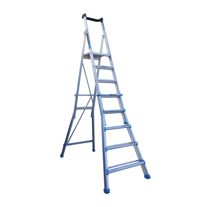 Trade Series Platform Ladder Industrial Rated 180kg 8 Step 2.4m Aluminium