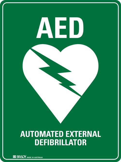 AED Defibrillator Sign - Polypropylene, 450mm (W) x 300mm (H)