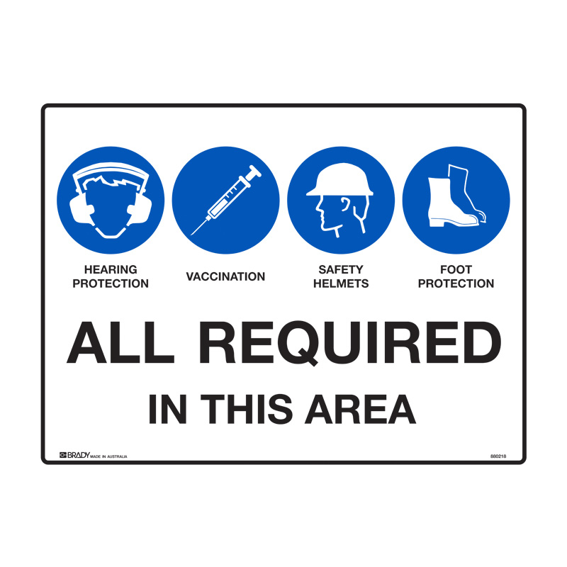 Multiple Condition Sign - PPE and Vaccination, 600 x 450mm, Metal