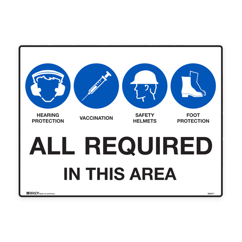 Multiple Condition Sign - PPE and Vaccination, 600 x 450mm, Polypropylene