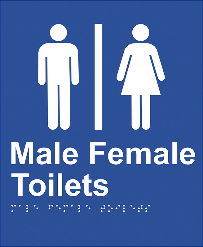 Braille Sign - Male Female Toilet, ABS Plastic, 220 x 180mm