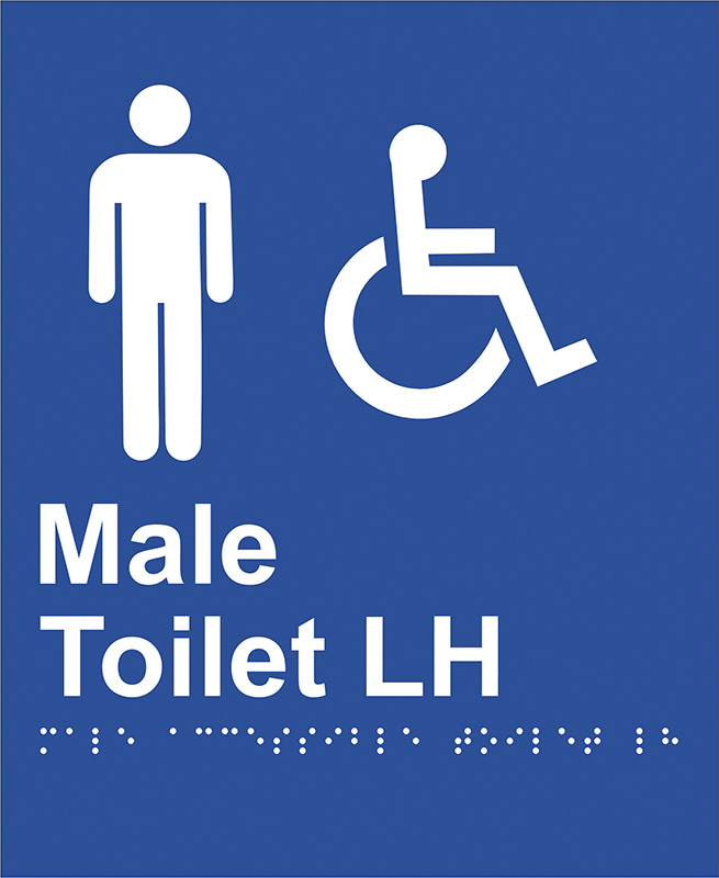 Braille Sign - Male Access Toilet LH, ABS Plastic, 220 x 180mm