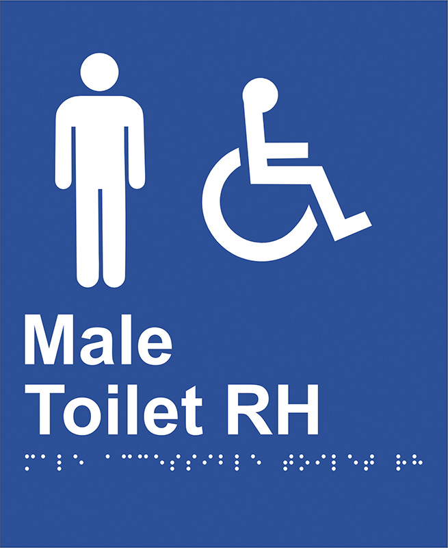 Braille Sign - Male Access Toilet RH, ABS Plastic, 220 x 180mm