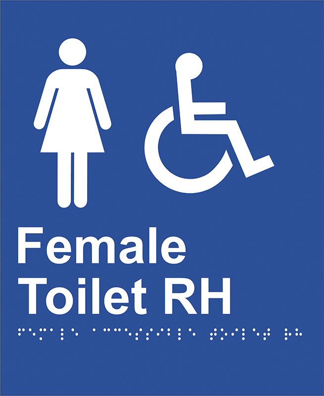 Braille Sign - Female Access Toilet RH, ABS Plastic, 220 x 180mm