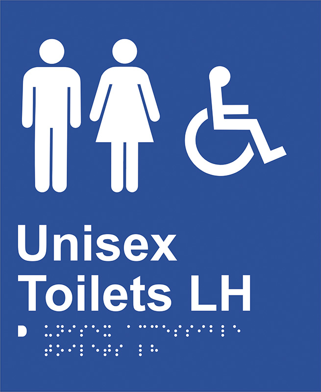 Braille Sign - Unisex Access Toilet LH, ABS Plastic, 220 x 180 mm