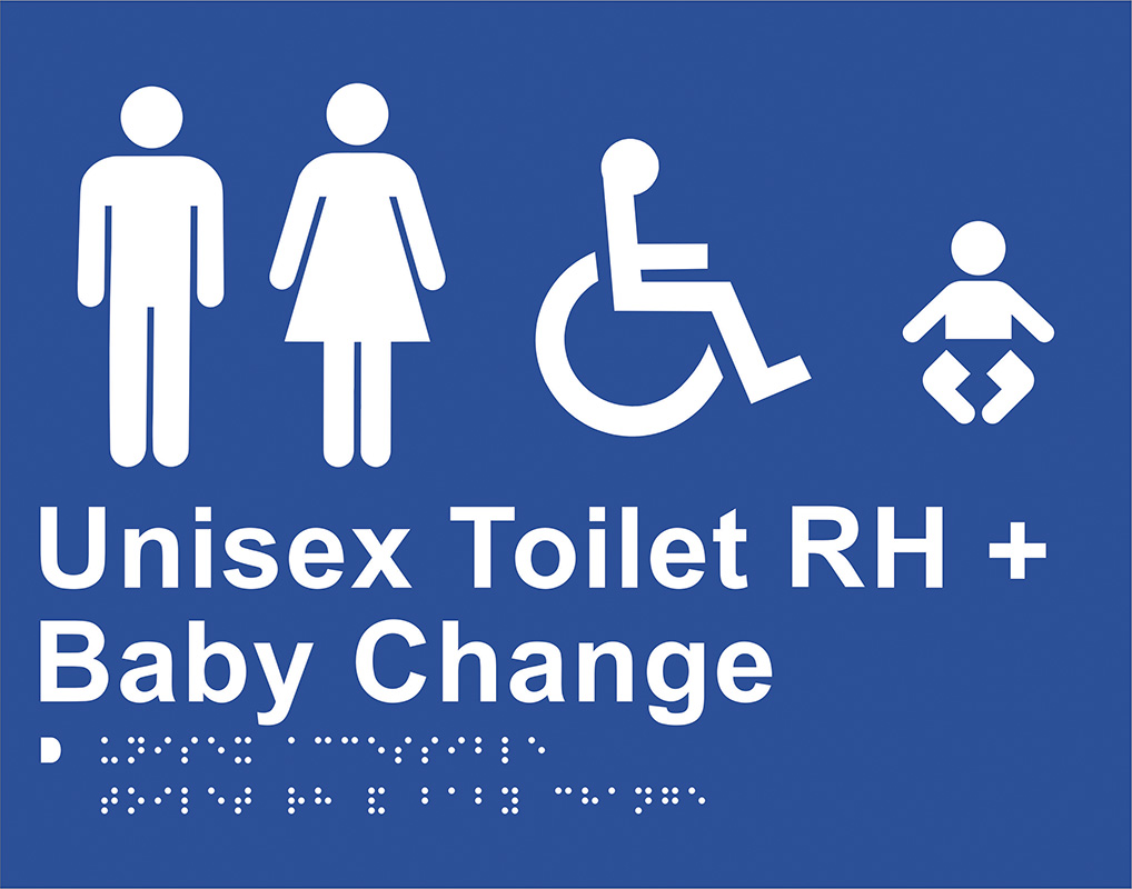 Braille Sign - Unisex Toilets RH + Baby Change, ABS Plastic, 220 x 280mm