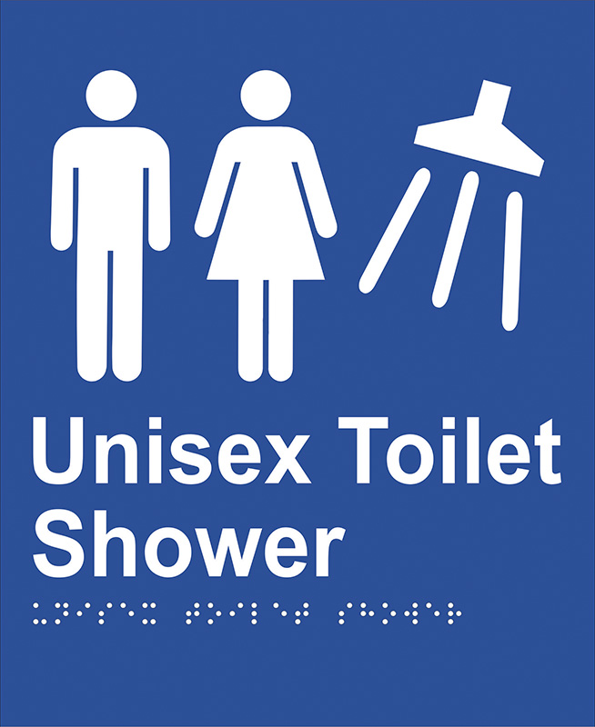 Braille Sign - Unisex Toilet Shower, ABS Plastic, 220 x 180 mm
