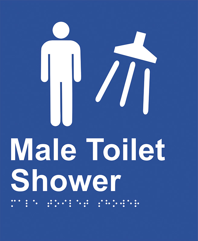 Braille Sign - Male Toilet Shower, ABS Plastic, 220mm x 180mm