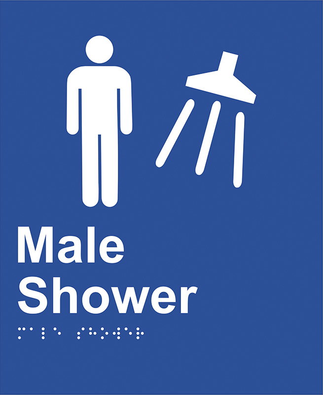 Braille Sign - Male Shower, ABS Plastic, 220 x 180mm