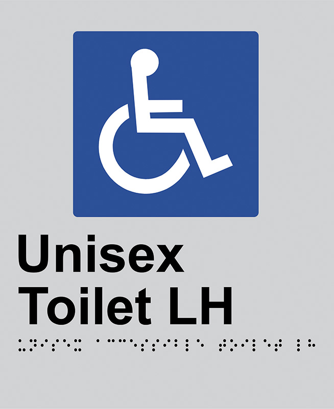 Braille Sign - Unisex Access Toilet LH, Anodised Aluminium, 220 x 180mm