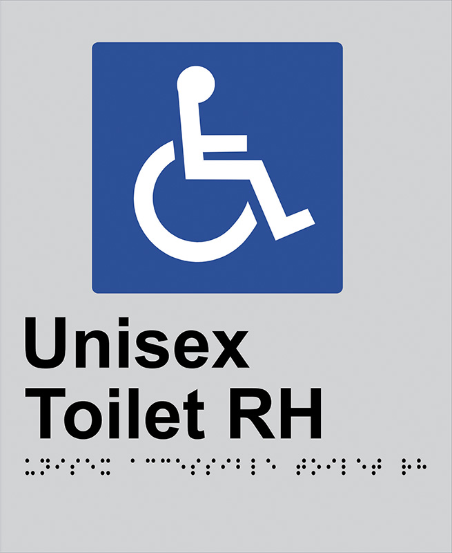 Braille Sign - Unisex Access Toilet RH, Anodised Aluminium, 220 x 180mm