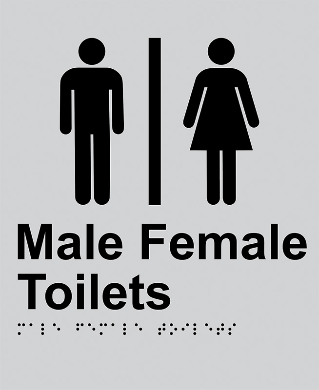 Braille Sign - Male Female Toilet, Anodised Aluminium, 220 x 180 mm