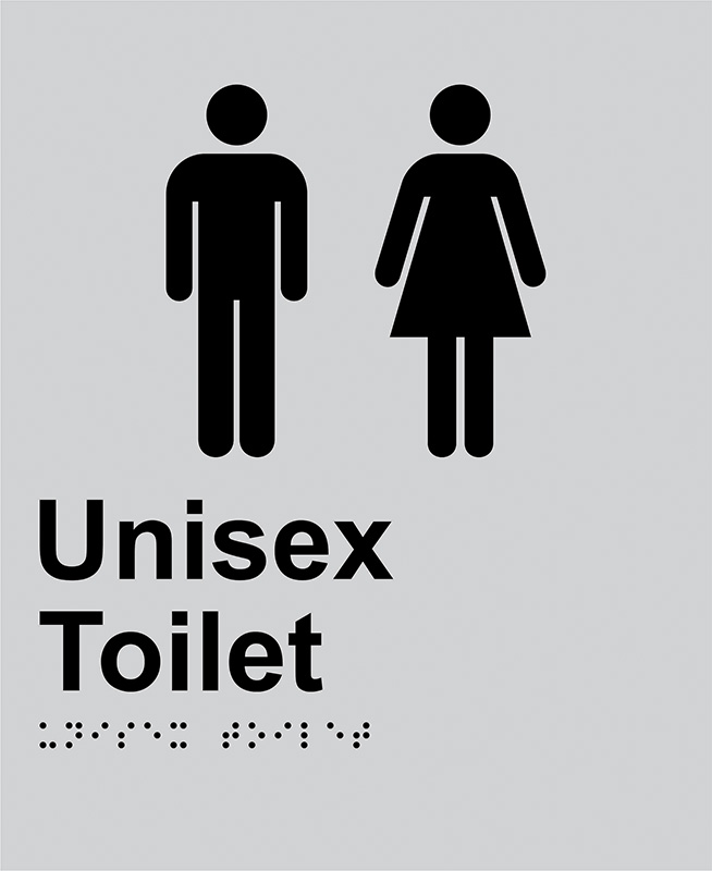 Braille Sign - Unisex Toilet, Anodised Aluminium, 220 x 180 mm